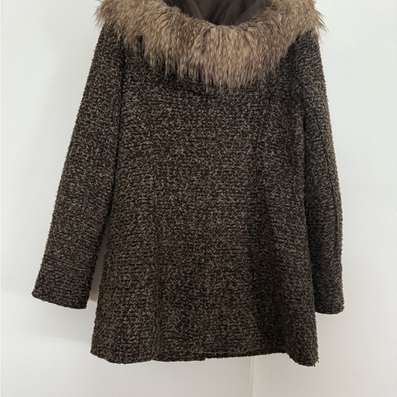Gallery Textured Brown Pea Coat with Faux Fur Hood - Picture 3 of 4